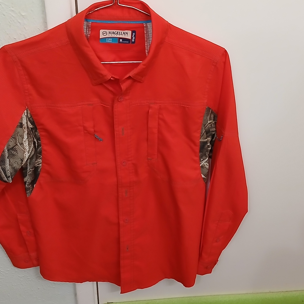 Magellan Outdoors (Boys Medium) Red Shirt with Camouflage Accents